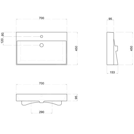 Sapho Kare - Meuble-lavabo 700x460 mm, avec un trou pour robinet, blanc 17070