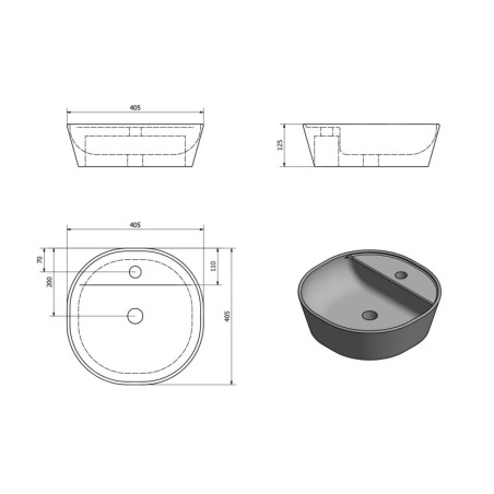 Sapho Lavabos - Lavabo Lugano, diamètre 40,5, cm, avec un trou pour robinet, blanc AR491