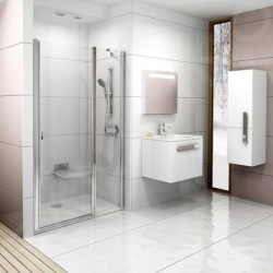 Ravak Chrome - Porte de douche en deux parties CSD2-100, 975-1005 cm, aluminium brillant/verre transparent 0QVACC00Z1