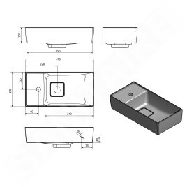 Sapho Small - Lave-mains Maxx 470x240 mm, gauche, blanc MX475