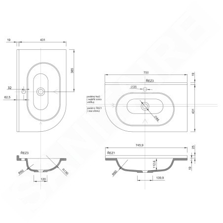 Sapho Pulse - Vasque d’angle 750x450 mm, avec trop-plein, trou pour robinetterie, droit, blanc BM658