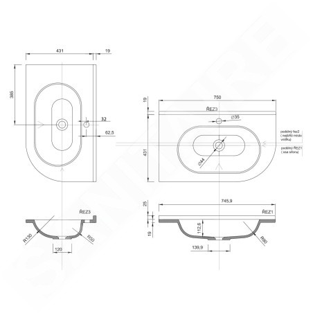 Sapho Pulse - Vasque d’angle 750x450 mm, avec trop-plein, trou pour robinetterie, version gauche, blanc BM752