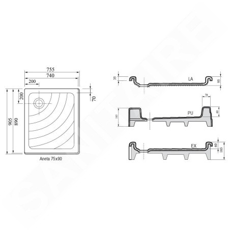 Ravak Kaskada - Receveur de douche Aneta EX, 755x905 mm, AntiBac, blanc A003701320