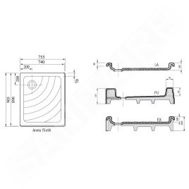 Ravak Kaskada - Receveur de douche Aneta PU, 755x905 mm, AntiBac, blanc A003701120
