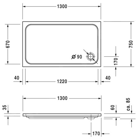 Duravit D-Code - Receveur de douche 1300x750 mm, blanc alpin 720098000000000