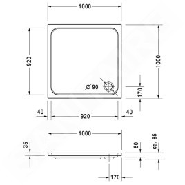 Duravit D-Code - Receveur de douche 1000x1000 mm, blanc alpin 720103000000000