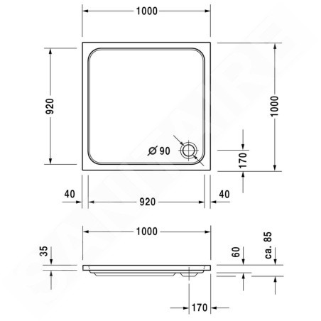 Duravit D-Code - Receveur de douche 1000x1000 mm, blanc alpin 720103000000000