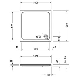 Duravit D-Code - Receveur de douche 1000x1000 mm, Antislip, blanc alpin 720103000000001