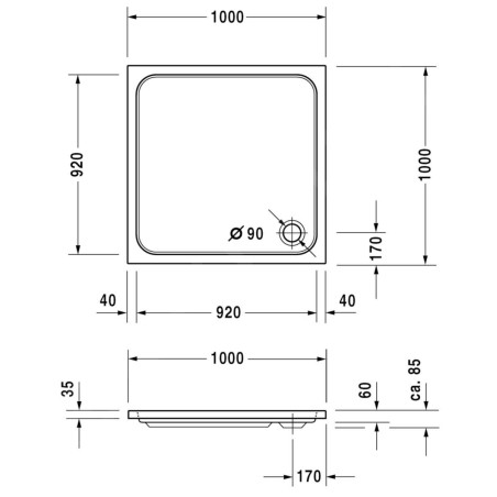 Duravit D-Code - Receveur de douche 1000x1000 mm, Antislip, blanc alpin 720103000000001