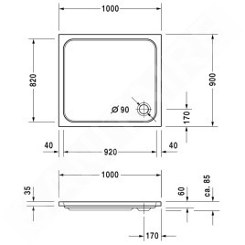Duravit D-Code - Receveur de douche 1000x900 mm, blanc alpin 720107000000000