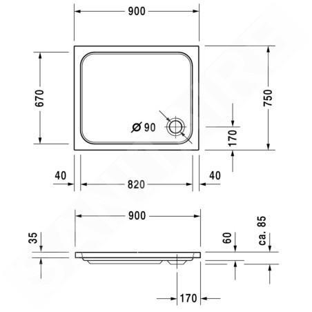 Duravit D-Code - Receveur de douche 900x750 mm, Antislip, blanc alpin 720104000000001