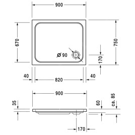 Duravit D-Code - Receveur de douche 900x750 mm, blanc alpin 720104000000000