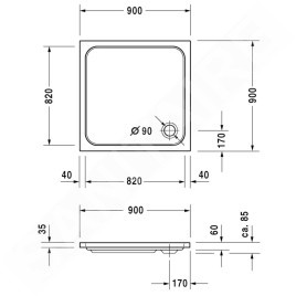 Duravit D-Code - Receveur de douche, 900x900 mm, Anti-slip, blanc alpin 720102000000001