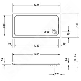 Duravit D-Code - Receveur de douche 1400x700 mm, Antislip, blanc alpin 720095000000001