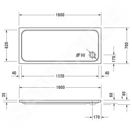 Duravit D-Code - Receveur de douche 1600x700 mm, blanc alpin 720163000000000