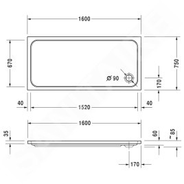 Duravit D-Code - Receveur de douche 1600x750 mm, Antislip, blanc alpin 720164000000001