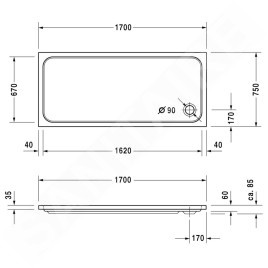 Duravit D-Code - Receveur de douche 1700x750 mm, blanc alpin 720100000000000