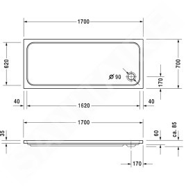 Duravit D-Code - Receveur de douche 1700x700 mm, Antislip, blanc alpin 720096000000001
