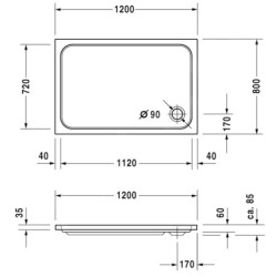 Duravit D-Code - Receveur de douche 1200x800 mm, Antislip, blanc alpin 720113000000001