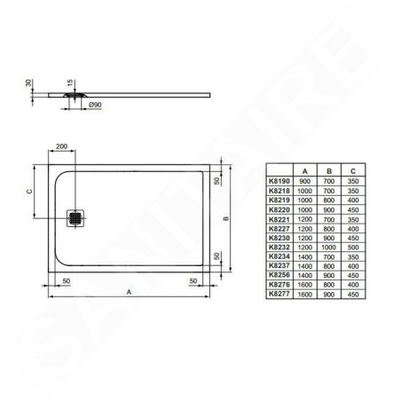 Ideal Standard Ultra Flat S - Receveur de douche, 1000x700 mm, sable K8218FT