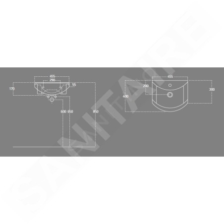 Aqualine Zero - Meuble lavabo 455x400 mm, 1 point d'amorçage, blanc 6045
