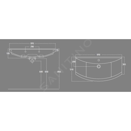 Aqualine Zero - Meuble lavabo 970x510 mm, avec trop-plein, trou pour robinet, blanc 6095