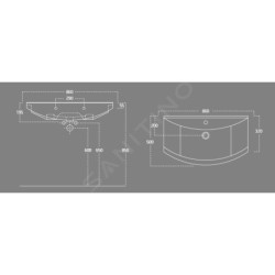 Aqualine Zero - Meuble lavabo 860x500 mm, avec trop-plein, trou pour robinet, blanc 6085