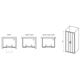Ravak Blix - Porte de douche en quatre parties BLDP4-150, 1470-1510 mm, aluminium brillant/verre clair 0YVP0C00Z1