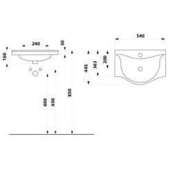 Aqualine Zara - Meuble lavabo 540x445 mm, avec trop-plein, trou pour robinet, blanc 10055