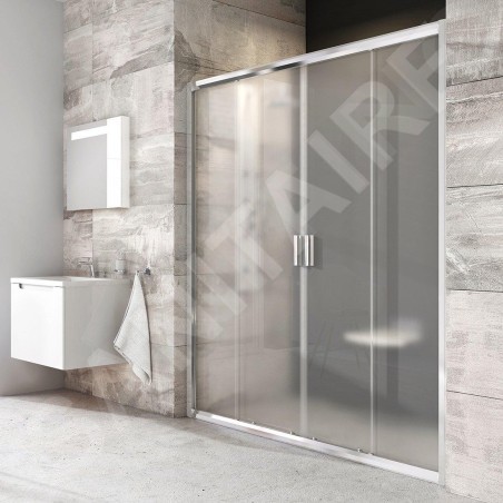 Ravak Blix - Porte de douche en quatre parties BLDP4-150, 1470-1510 mm, aluminium brillant/verre Grape 0YVP0C00ZG