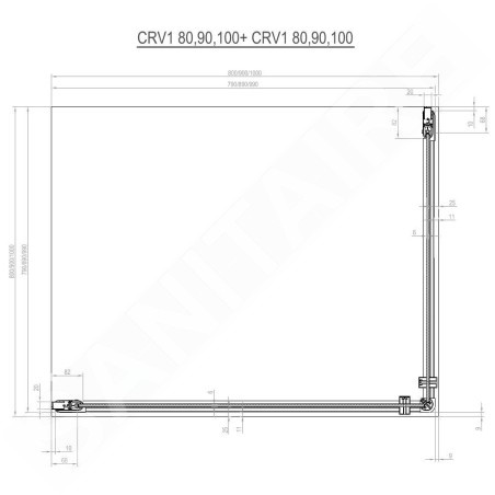 Ravak Chrome - Porte de douche CRV1-80, 780-800 mm, satiné/verre transparent 1QV40U01Z1