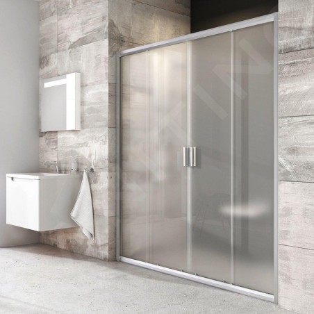 Ravak Blix - Porte de douche en quatre parties BLDP4-150, 1470-1510 mm, satin/verre Grape 0YVP0U00ZG