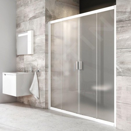 Ravak Blix - Porte de douche en quatre parties BLDP4-140, 1370-1410 mm, blanc/verre Grape 0YVM0100ZG