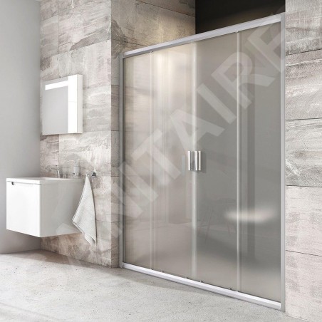 Ravak Blix - Porte de douche en quatre parties BLDP4-160, 1570-1610 mm, satin/verre Grape 0YVS0U00ZG