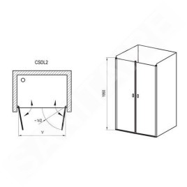 Ravak Chrome - Porte de douche en deux parties CSDL2-110, 1075-1105 mm, satiné/verre transparent 0QVDC10LZ1