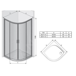 Ravak Blix - Cabine de douche carrée en quatre parties BLCP4-90, 880-900, satin/verre Grape 3B270U00ZG