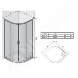 Ravak Blix - Cabine de douche quart de rond en quatre parties, 780-800 mm, satin/verre Grape 3B240U00ZG