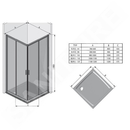 Ravak Blix - Porte de douche BLRV2K 110 cm, blanc/verre transparent 1XVD0100Z1