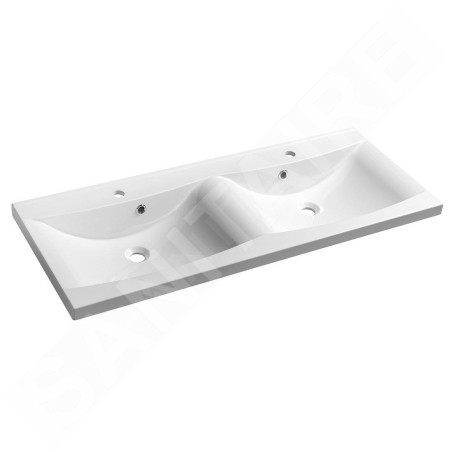 Sapho Lucia - Lavabo double 1200x500 mm, marbre coulé, blanc 50122