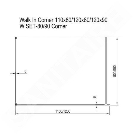 Ravak Walk-In - Cabine de douche Walk-In Corner 110/80, 1100x2000 mm, noir/verre clair GW1CD4300Z1