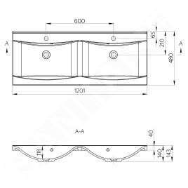 Sapho Lucia - Lavabo double 1200x500 mm, marbre coulé, blanc 50122