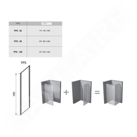 Ravak Pivot - Paroi de douche PPS-80, 770-795 mm, noir/verre clair 90G40300Z1
