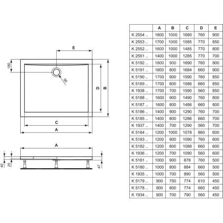 Ideal Standard Ultra Light - Receveur de douche 900x700 mm, blanc K193401