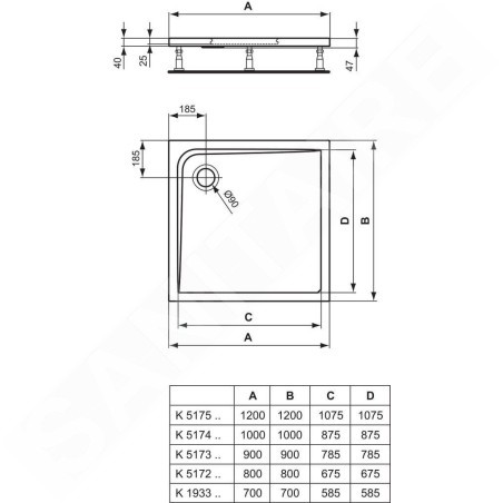 Ideal Standard Ultra Light - Receveur de douche 1000x1000 mm, blanc K517401