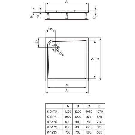 Ideal Standard Ultra Light - Receveur de douche 800x800 mm, blanc K517201