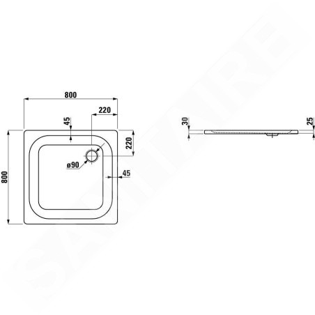 Laufen Platina - Receveur de douche 800x800 mm, avec pastilles anti-bruit, antislip, blanc H2150016000401